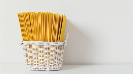 Wicker basket filled with yellow envelopes