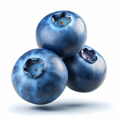 Obraz premium 3 flying blue berries on white background