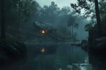 Obraz premium A Cabin In The Mist
