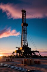 Obraz premium Oil Rig Silhouette at Sunset