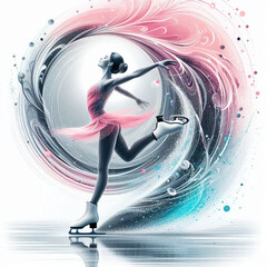 Dynamic figure skaters with swirling abstract colors and artistic effects