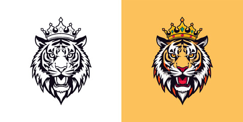 Tiger with crown esport mascot logo design. Editable vector logo tiger, tiger icon, tiger head, vector, sticker. Tigar head mascot logo design.