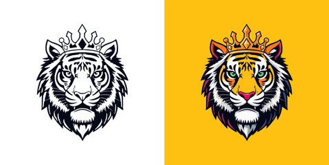 Tiger with crown esport mascot logo design. Editable vector logo tiger, tiger icon, tiger head, vector, sticker. Tigar head mascot logo design.