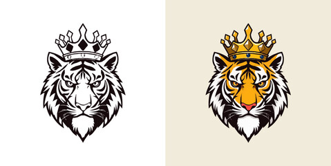 Tiger with crown mascot logo design. Editable vector logo tiger, tiger icon, tiger head, vector, sticker. Tigar head mascot logo design.