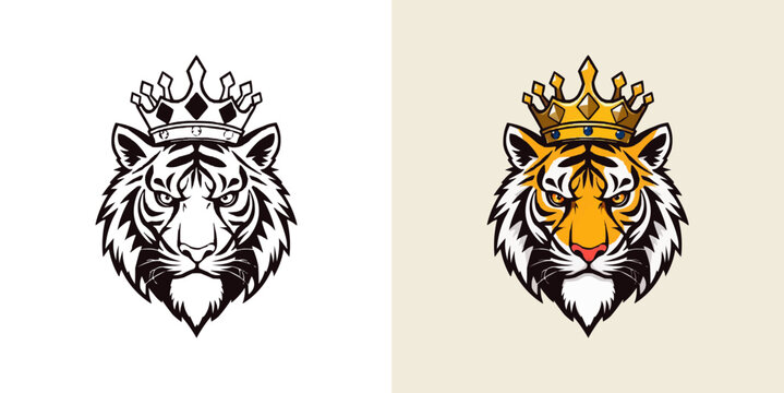 Tiger with crown mascot logo design. Editable vector logo tiger, tiger icon, tiger head, vector, sticker. Tigar head mascot logo design.