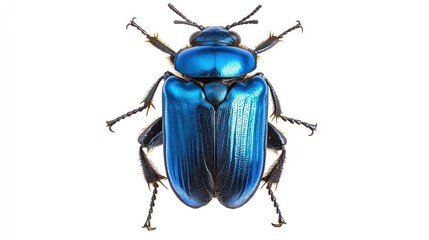 A close-up image of a vibrant blue beetle displaying intricate details.
