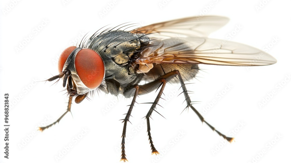 Poster a close-up image of a fly showcasing its intricate details and features.