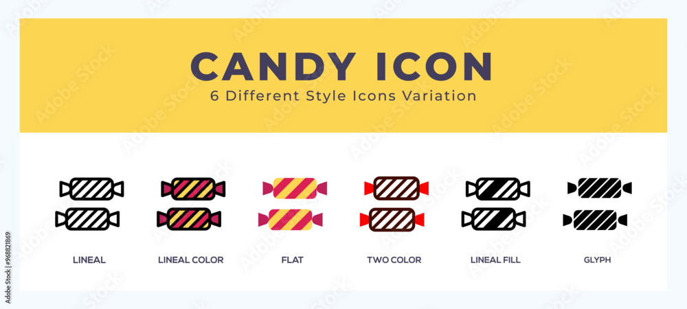 Poster candy icon set with different styles. icons designed in filled. outline. flat. glyph and line colore