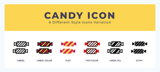 Candy icon set with different styles. Icons designed in filled. outline. flat. glyph and line colored.