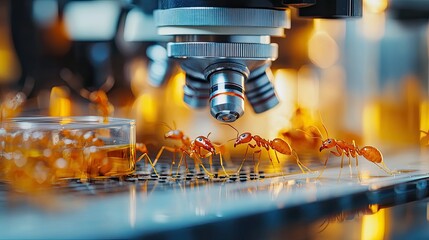Ant Colony Tank in a Light-Filled Lab with Research Equipment