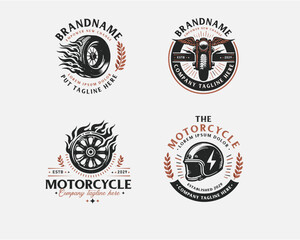 Set bundle classic racing competition motorcycle logo design for business company