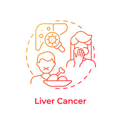 Liver cancer red gradient concept icon. Type of oncology. Liver disease. Hepatitis. Nausea and appetit loss. Round shape line illustration. Abstract idea. Graphic design. Easy to use in article