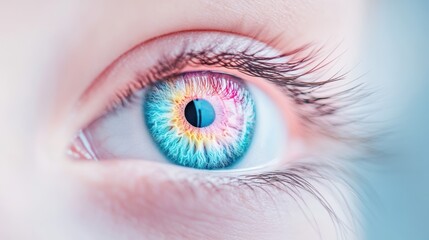 Obraz premium An artistic representation of an eye with a rainbow iris, symbolizing diversity and beauty.