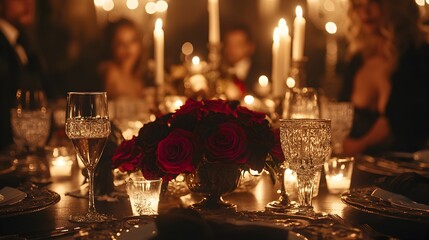 Elegant Halloween Dinner Party in Gothic Style Mansion with Candlelit Table Setting and Costumed