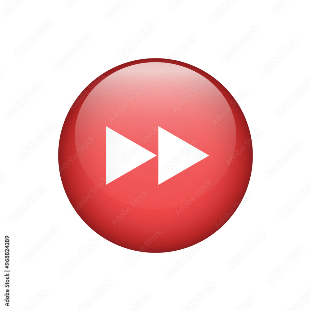 Poster vector fast forward red button icon on white background.