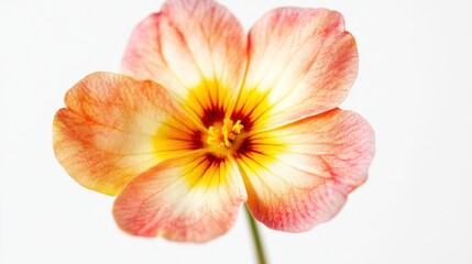 A close-up of a delicate flower with soft pink and yellow hues.