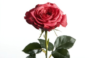 Fototapeta premium A close-up of a vibrant red rose against a white background, symbolizing beauty and love.