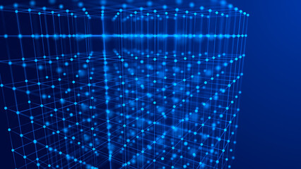Information storage cells. Abstract background with dots and lines. Network connection structure. Big data digital background. 3D rendering.