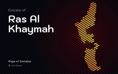 Creative Map of Emirate of Ras Al Khaymah in a line stipes Pattern. Maps of Emirates UAE