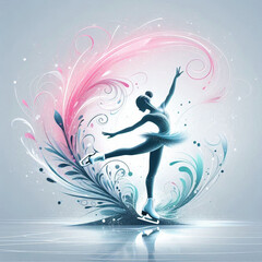 Dynamic figure skaters with swirling abstract colors and artistic effects
