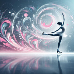Dynamic figure skaters with swirling abstract colors and artistic effects