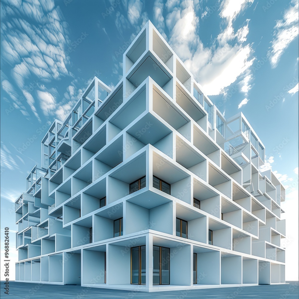 Aufkleber cubic building with parametric envelope. generative ai.