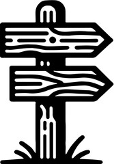 Wooden Signpost Icon, Rustic Directional Sign for Maps, Travel Guides, Adventure Games, Navigation Apps, Nature-Themed Designs, Forest Hiking, Camping Guides, Outdoor Wayfinding Illustrations