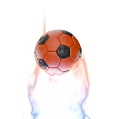 soccer football with trailing flames and lightning, transparent background