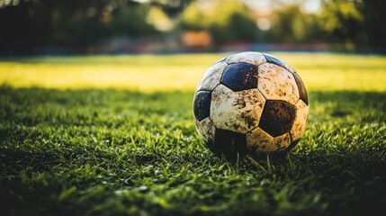 Worn Soccer Ball on Green Grass Field