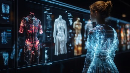 AI-driven virtual fashion design platforms creating unique garments in real-time: Designers using AI-enhanced software to create and visualize their clothing lines instantly.