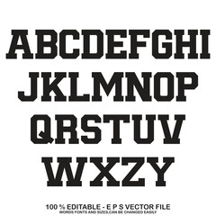 Classic college font. Vintage sport font in american style for football, baseball or basketball logos and t-shirt. Athletic department typeface, varsity style font. Vector