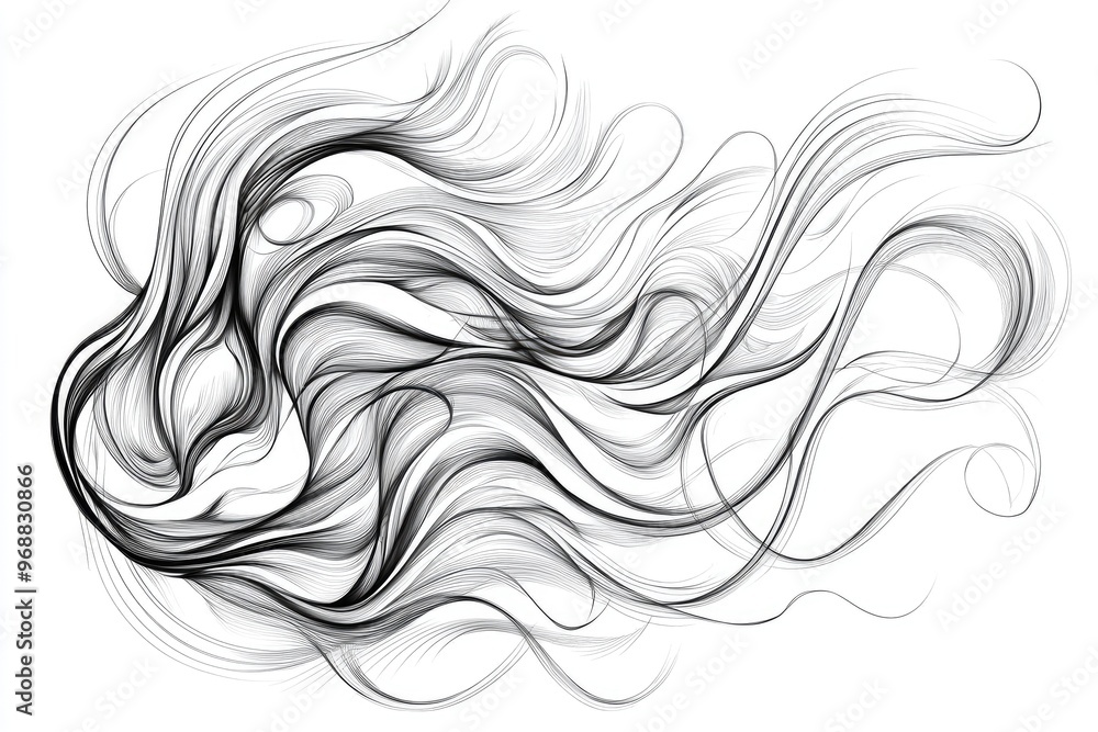 Poster abstract design featuring flowing lines that create a sense of movement and elegance in black and wh