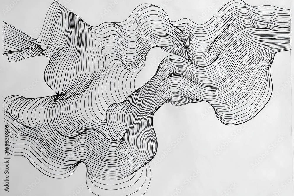 Poster abstract lines create a captivating flow, showcasing movement and rhythm in a monochrome design that