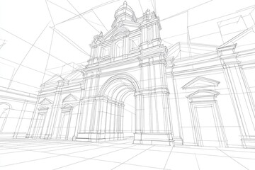 Fototapeta premium A detailed architectural illustration showcasing a grand archway in a minimalist linear style.