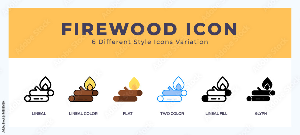 Poster firewood icon set with different styles. icons designed in filled. outline. flat. glyph and line col