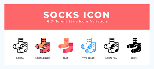 Socks icon symbol set. outline. glyph black. flat color and filled line color.