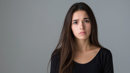 Fototapeta premium Portrait of a sad or unhappy or upset woman isolated on gray background