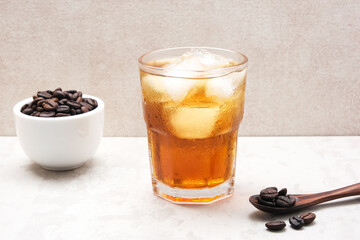 Homemade Iced Americano Coffee with coffee bean
