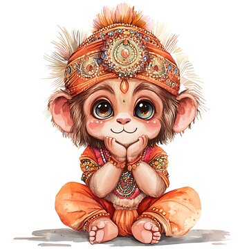 recommend clip art: Adorable Cartoon Illustration of Hindu Deity Hanuman.
