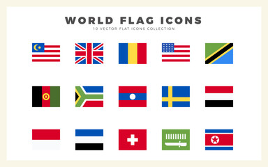 15 World Flags Square. icons Pack. vector illustration.