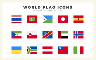 15 World Flags Square. icons Pack. vector illustration.