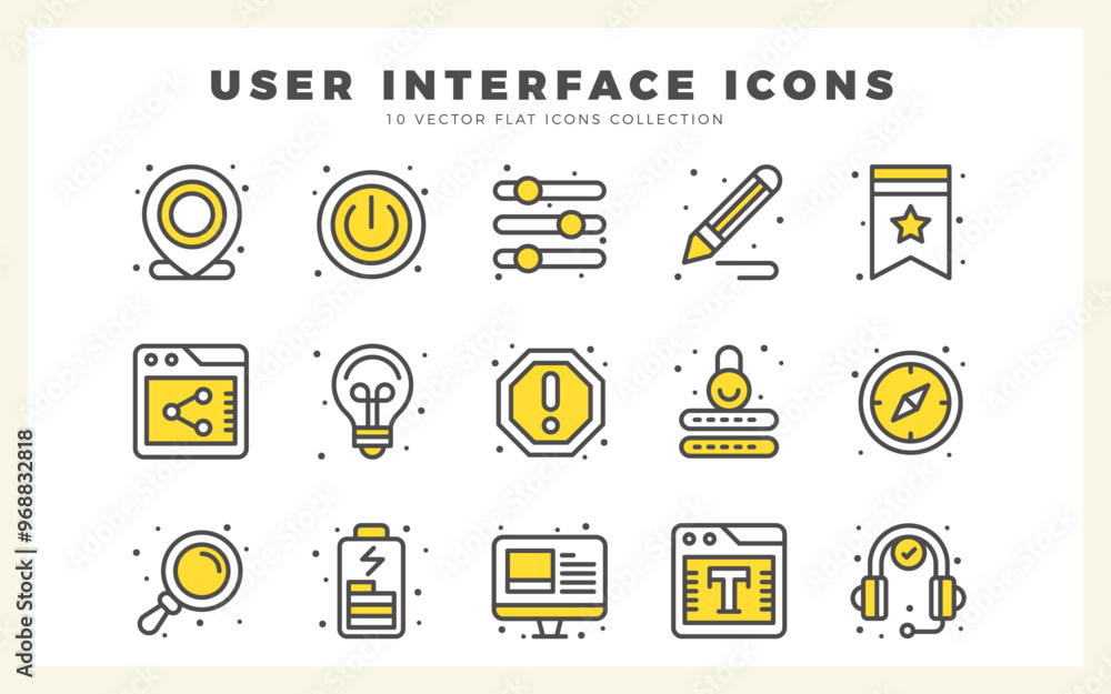 Poster 15 user interface two color icon pack. vector illustration.
