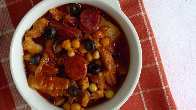 ox tripe in tomato sauce with chick peas and olives also known as callos