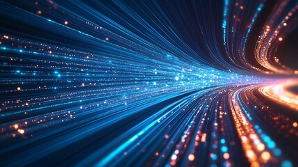 Fototapeta premium Background of digital data streams and light trails representing speed of information across cyber networks