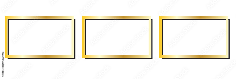 Poster set of three gold glowing rectangular shape frames isolated on transparent background. shiny frame w