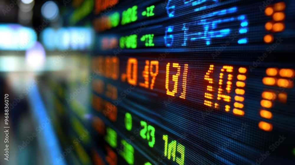 Poster Close-up of a Digital Display Showing Stock Market Data