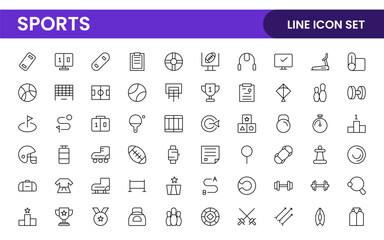 Sports and outdoor activities line icon set. Outline icon collection related to outdoor sports.