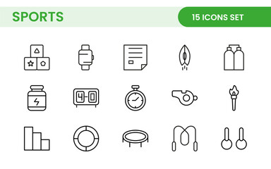 Sports and outdoor activities line icon set. Outline icon collection related to outdoor sports.