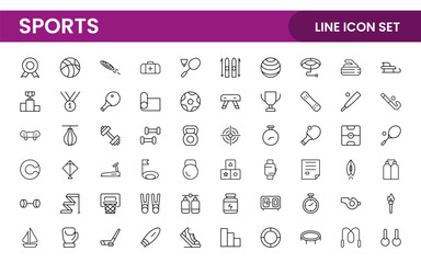 Sports and outdoor activities line icon set. Outline icon collection related to outdoor sports.
