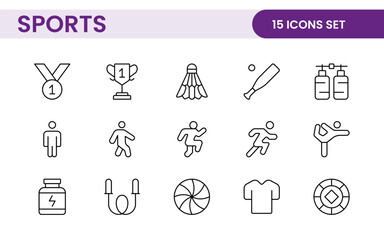 Sports and outdoor activities line icon set. Outline icon collection related to outdoor sports.